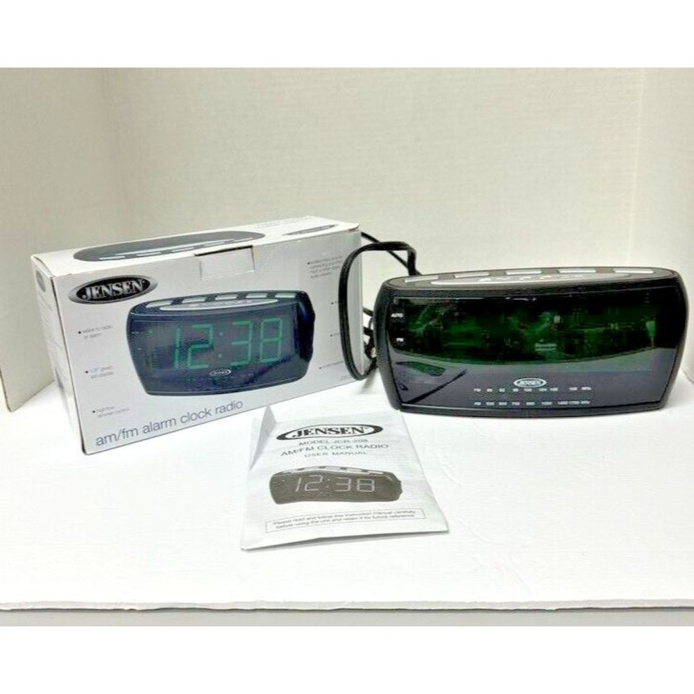 Jensen AM/FM Dual Alarm Clock Radio, Sleep, Snooze 1.8" Green Led Display,  NEW